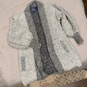 Gray and Black Knit Cardigan Sweater